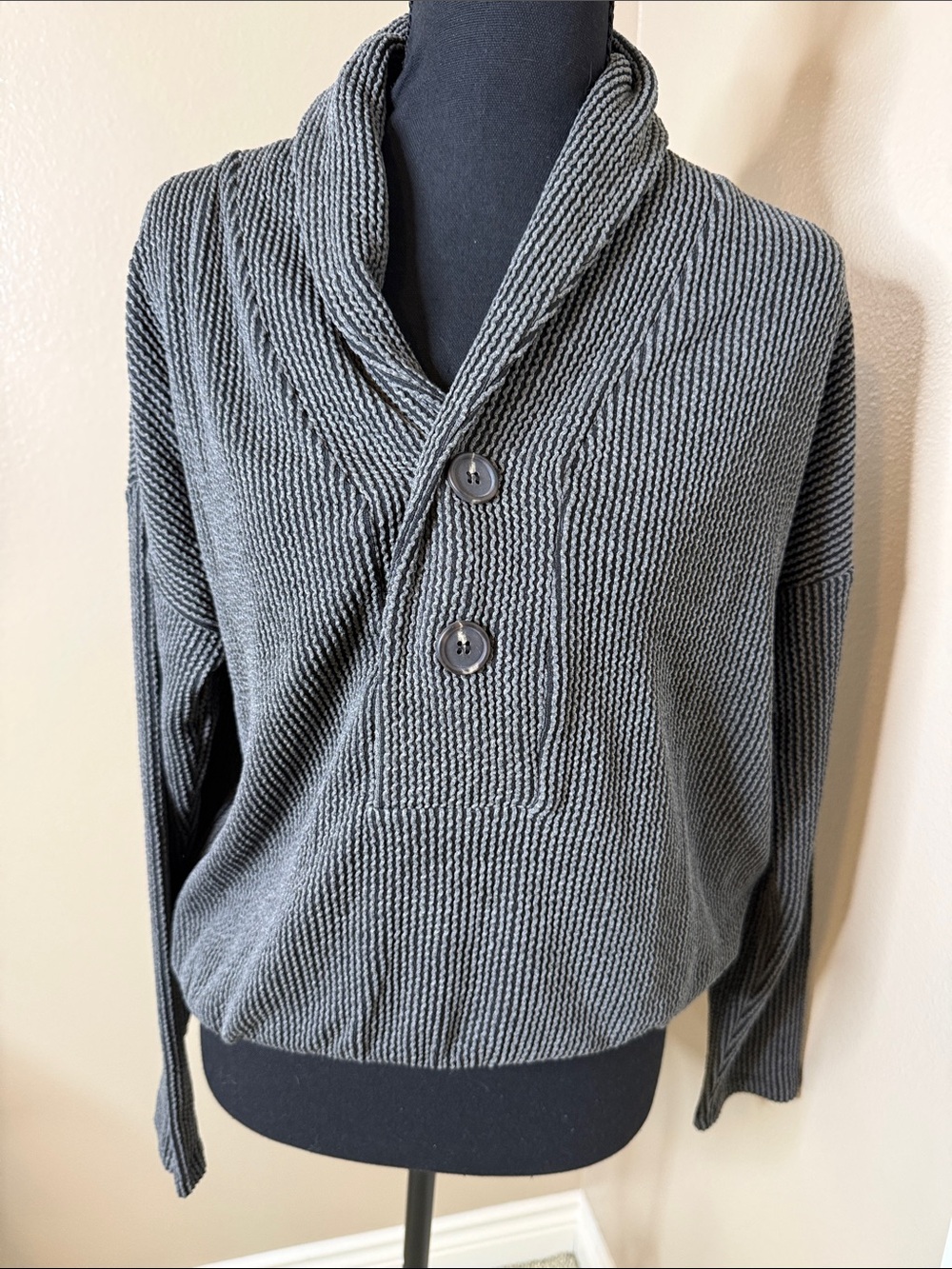 Women’s  Shawl Collar Button Cardigan Sweater - Charcoal Gray